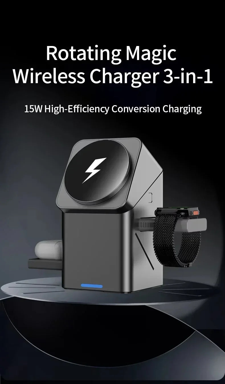 2025 3-in-1 Magnetic Wireless Charger For Iphone 16/15/14/13 Pro Max, Iwatch  Airpods Auto Touchcharger