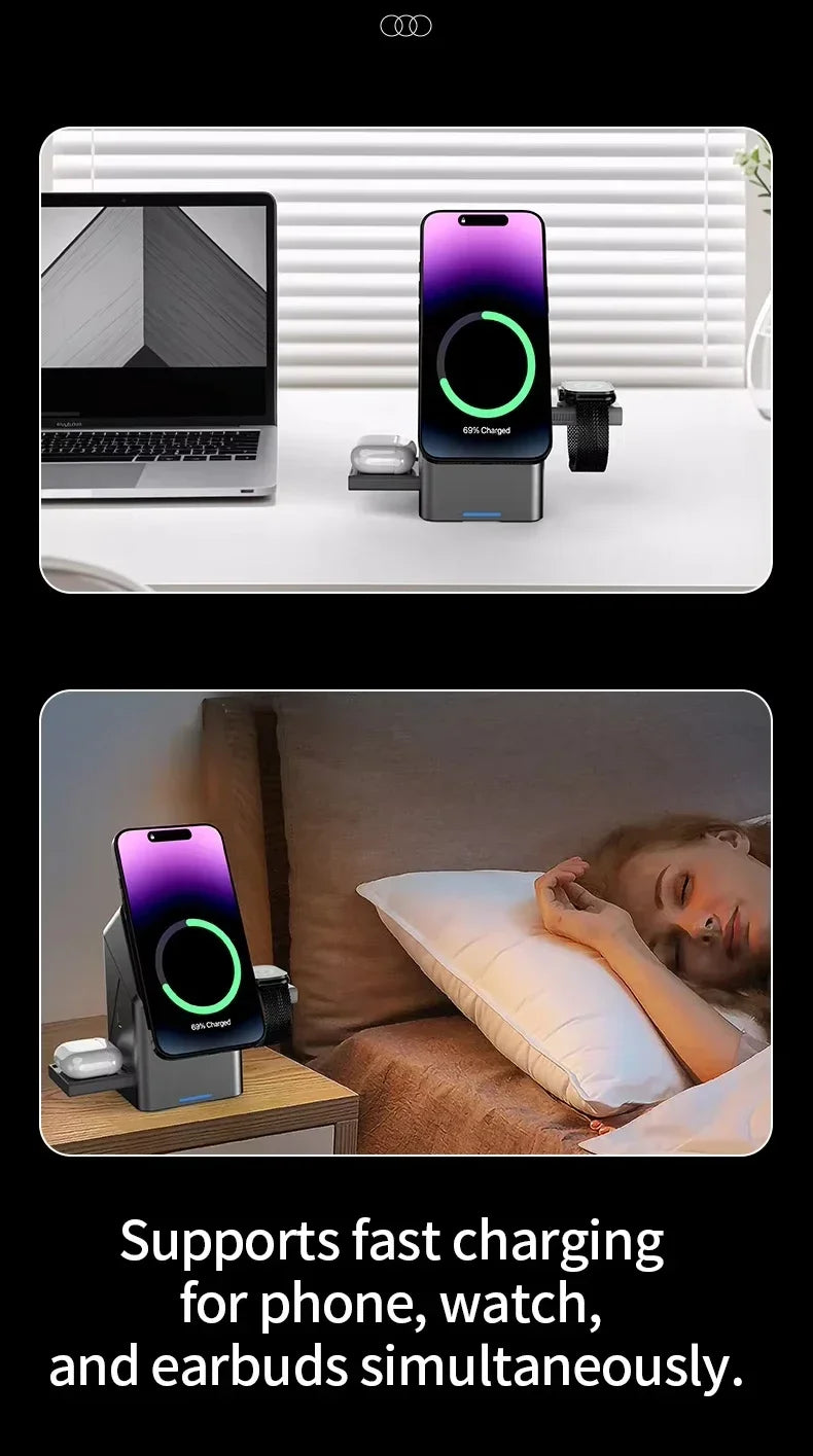 2025 3-in-1 Magnetic Wireless Charger For Iphone 16/15/14/13 Pro Max, Iwatch  Airpods Auto Touchcharger