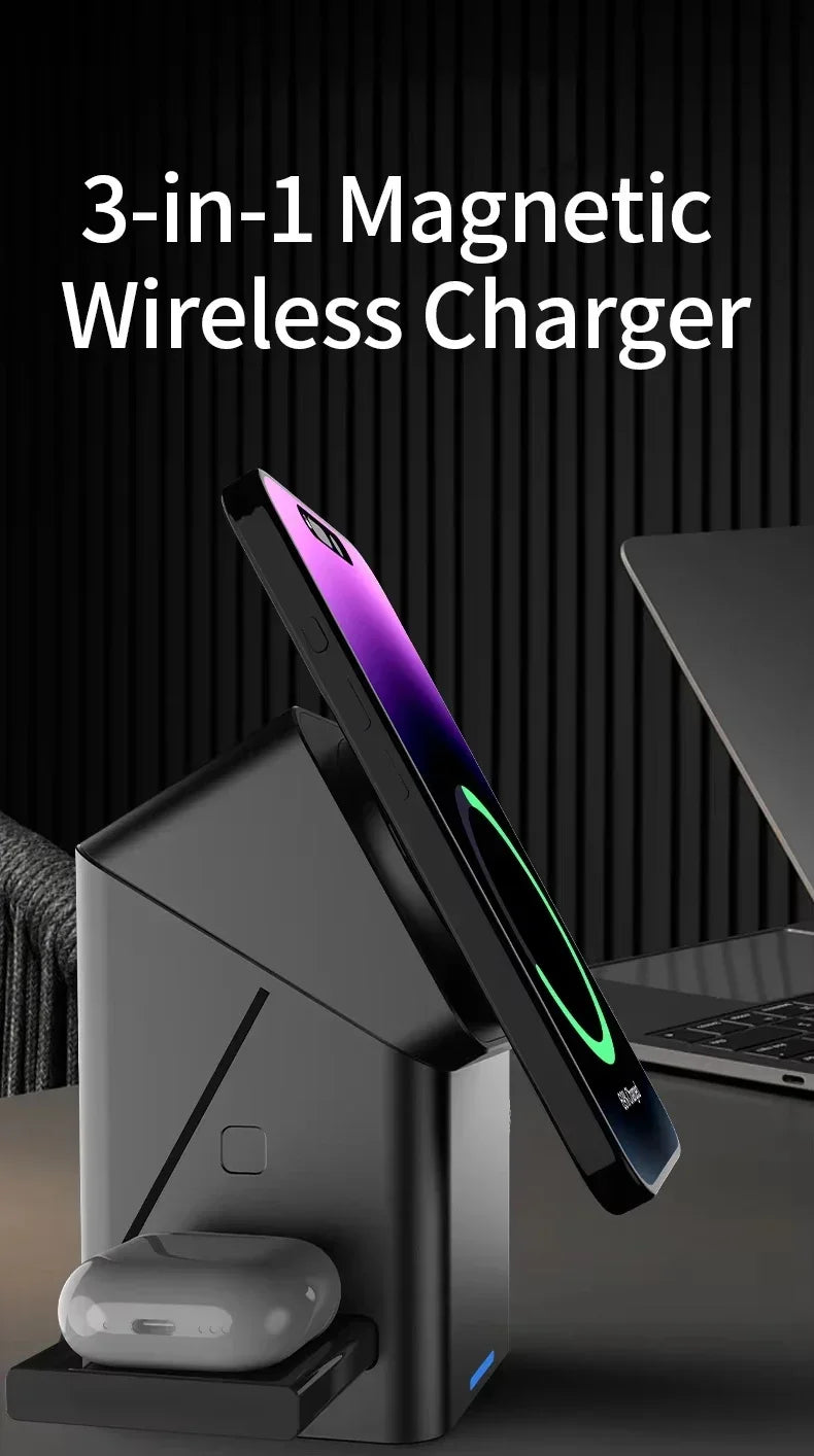 2025 3-in-1 Magnetic Wireless Charger For Iphone 16/15/14/13 Pro Max, Iwatch  Airpods Auto Touchcharger