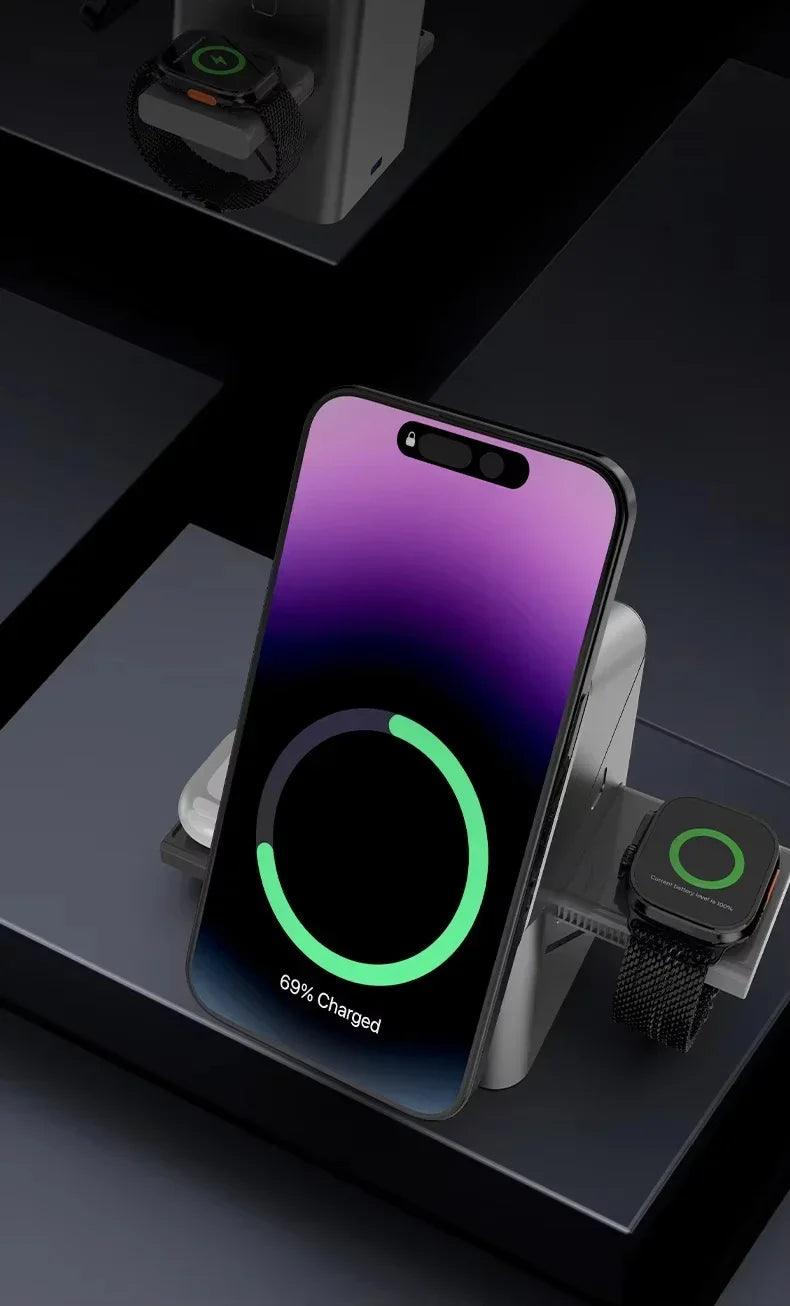 2025 3-in-1 Magnetic Wireless Charger For Iphone 16/15/14/13 Pro Max, Iwatch  Airpods Auto Touchcharger